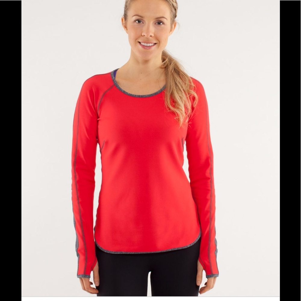 lululemon athletica Red Long-Sleeve Athletic Top with Gray Trim